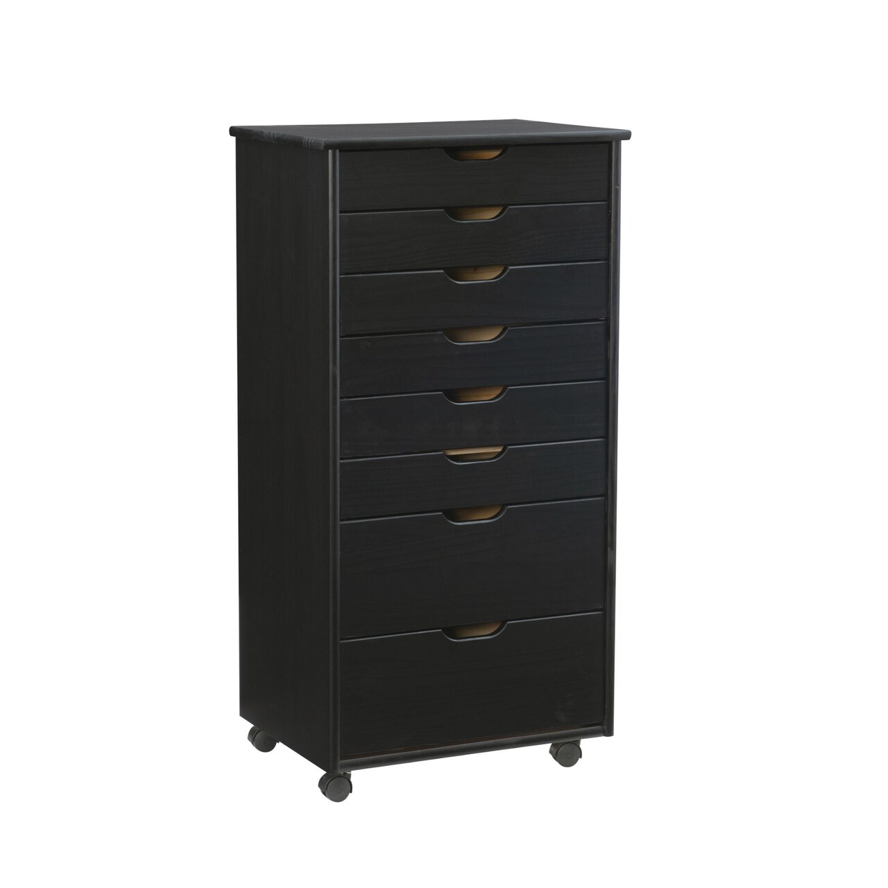 Contemporary Home Living 40” Black Rolling Storage Cabinet with 8 Drawer